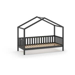 Antracitová domčeková detská posteľ z borovicového dreva 90x200 cm DALLAS – Vipack vyobraziť