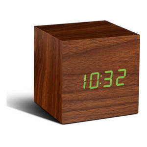 Tmavohnedý budík so zeleným LED displejom Gingko Cube Click Clock vyobraziť
