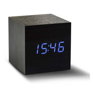 Čierny budík s modrým LED displejom Gingko Cube Click Clock vyobraziť