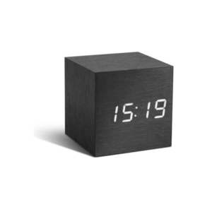 Čierny budík s bielym LED displejom Gingko Cube Click Clock vyobraziť