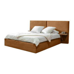Okrovožltá čalúnená dvojlôžková posteľ s úložným priestorom s roštom 160x200 cm Blandine – Bobochic Paris vyobraziť