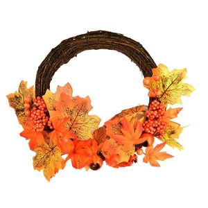 Jesenný venček z prútia s listami a tekvicami, 35 cm vyobraziť