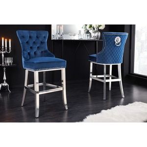 Chesterfield barová stolička FRIXON Dekorhome Modrá vyobraziť