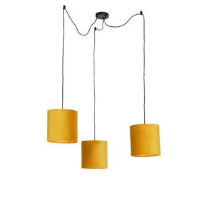 Závesná lampa s 3 zamatovými odtieňmi žltá so zlatou - Cava vyobraziť