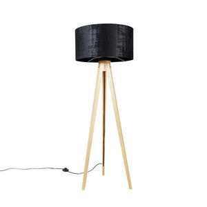 Stojacia lampa drevená s látkovým tienidlom čierna 50 cm - Statív Classic vyobraziť