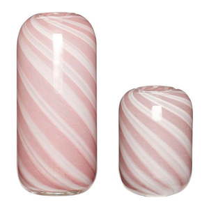 Súprava 2 ružovo-bielych sklenených váz Hübsch Candy vyobraziť
