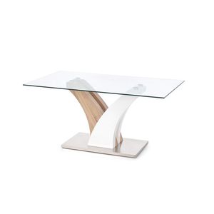HALMAR Vilmer sklenený jedálenský stôl dub sonoma / biely lesk / priehľadná vyobraziť