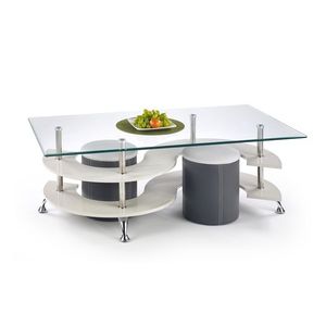 HALMAR Nina 5 sklenený konferenčný stolík s taburetkami sivý lesk / tmavosivá / priehľadná vyobraziť