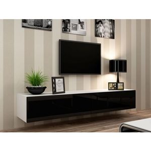 CAMA MEBLE Vigo 180 tv stolík na stenu biela / čierny lesk vyobraziť