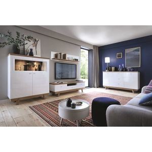 TARANKO Aspen obývacia izba biely vysoký lesk / dub (Grande 01) vyobraziť