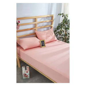 Ružové napínacie bavlnené plachta a obliečka na vankúš v súprave 180x200 cm – Mila Home vyobraziť