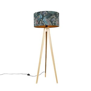 Moderná stojanová lampa z dreveného textilného tienidla páv 50 cm - statív Classic vyobraziť