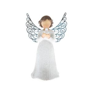 Dekoračná soška Anjel s vtáčikom 12 cm, biely% vyobraziť