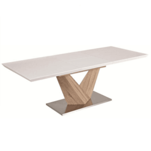 Jedálenský stôl, biela extra vysoký lesk HG/dub sonoma, 160x90 cm, DURMAN vyobraziť