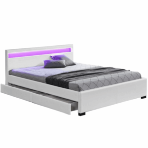 Manželská posteľ, RGB LED osvetlenie, biela ekokoža, 160x200, CLARETA vyobraziť