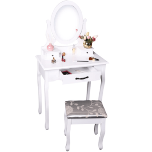Toaletný stolík s taburetom, biela/strieborná, LINET NEW vyobraziť