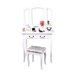 Toaletný stolík s taburetom, biela/strieborná, REGINA NEW vyobraziť