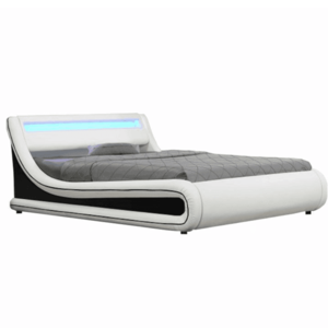 Manželská posteľ s RGB LED osvetlením, biela/čierna, 180x200, MANILA NEW vyobraziť