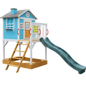 Drevený záhradný domček pre deti so šmykľavkou a pieskoviskom, PORTIO vyobraziť
