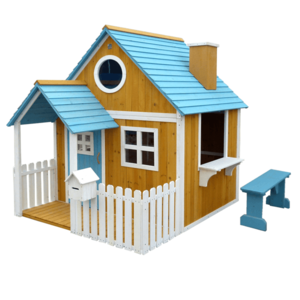 Drevený záhradný domček s lavičkou, verandou a poštovou schránkou, BULEN vyobraziť
