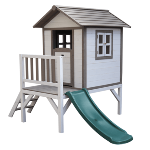 Drevený záhradný domček pre deti so šmykľavkou, sivá/biela, MAILEN vyobraziť