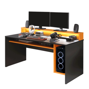 PC stôl/herný stôl, čierna matná/oranžová, TEZRO vyobraziť