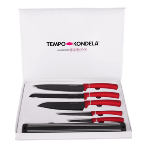 TEMPO-KONDELA LONAN, sada nožov s magnetickým držiakom, 6 ks, červená vyobraziť