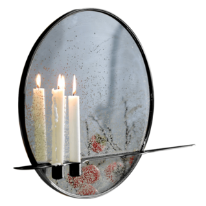Zrkadlo so stojanom na 2 sviečky, patinované, čierny kovový rám, HAREO TYP 1 vyobraziť