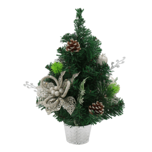Vianočný stromček s ozdobami, zelený so strieborným kvetináčom, 40 cm, CHRISY vyobraziť