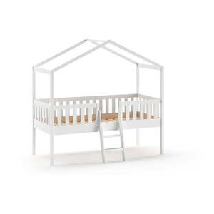 Biela vyvýšená domčeková detská posteľ z borovicového dreva 90x200 cm DALLAS – Vipack vyobraziť