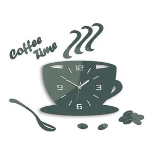 Moderné nástenné hodiny COFFE TIME 3D GRAY gray (nalepovacie hodiny na stenu) vyobraziť