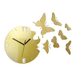 Moderné nástenné hodiny MOTÝLE GOLD gold (nalepovacie hodiny na stenu) vyobraziť