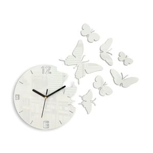 Moderné nástenné hodiny MOTÝLE WHITE white (nalepovacie hodiny na stenu) vyobraziť