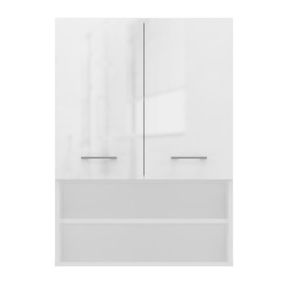 Dubová kúpeľňová skrinka s policami POLA lesklá biela vyobraziť