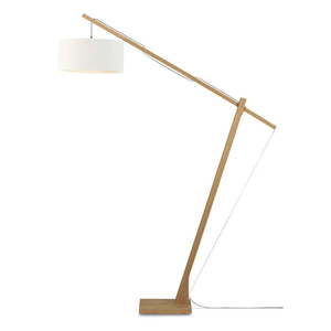 Stojacia lampa s bielym tienidlom a konštrukciou z bambusu Good&Mojo Montblanc vyobraziť