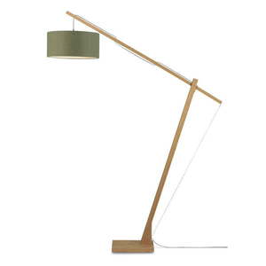 Stojacia lampa s tmavozeleným tienidlom a konštrukciou z bambusu Good&Mojo Montblanc vyobraziť