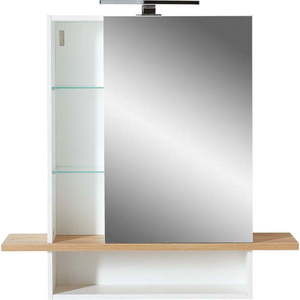 Biela závesná kúpeľňová skrinka so zrkadlom v dekore duba 90x91 cm Novolino - Germania vyobraziť