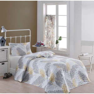 Set prehozu cez posteľ a obliečky na vankúš s prímesou bavlny Eponj Home Altin Yaprak Grey, 160 x 220 cm vyobraziť