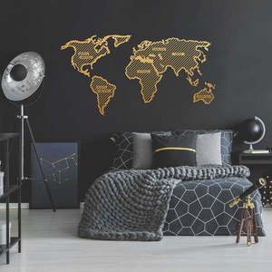 Kovová nástenná dekorácia v zlatej farbe World Map In The Stripes, 150 × 80 cm vyobraziť
