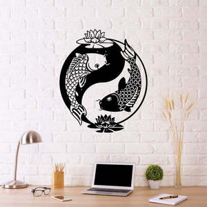 Čierna kovová nástenná dekorácia Fish Yin Yang, 41 x 49 cm vyobraziť