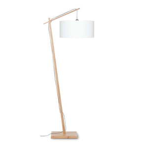 Stojacia lampa s bielym tienidlom a konštrukciou z bambusu Good&Mojo Andes vyobraziť