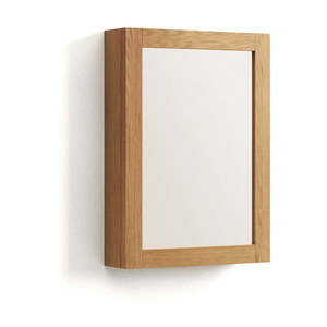 Závesná kúpeľňová skrinka so zrkadlom z teakového dreva v prírodnej farbe 50x70 cm Plubia – Kave Home vyobraziť