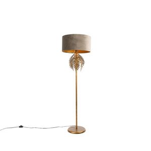 Vintage stojaca lampa zlatá so zamatovým odtieňom taupe 50 cm - Botanica vyobraziť