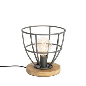 Industriálna stolná lampa tmavošedá s dreveným guľatým - Arthur vyobraziť