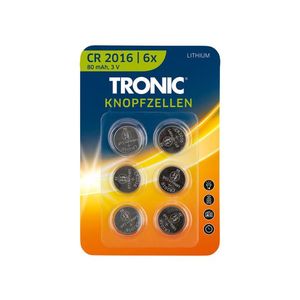 TRONIC® Gombíkové batérie, 6 kusov (lítiová batéria CR2016) vyobraziť