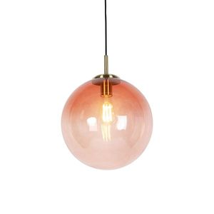 Art deco závesná lampa mosadz s ružovým sklom 33 cm - Pallon vyobraziť