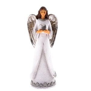 Polyresinový anjel so strieborným srdcom, 20 x 7, 5 cm vyobraziť