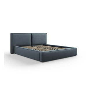 Tmavomodrá čalúnená dvojlôžková posteľ s úložným priestorom a roštom 160x200 cm Arendal – Cosmopolitan Design vyobraziť