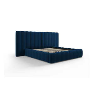Tmavomodrá čalúnená dvojlôžková posteľ s úložným priestorom a roštom 160x200 cm Gina – Milo Casa vyobraziť