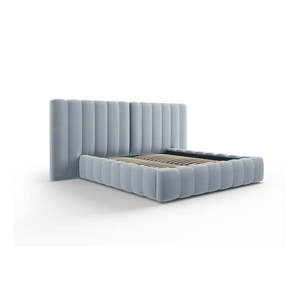 Svetlomodrá čalúnená dvojlôžková posteľ s úložným priestorom a roštom 160x200 cm Gina – Milo Casa vyobraziť